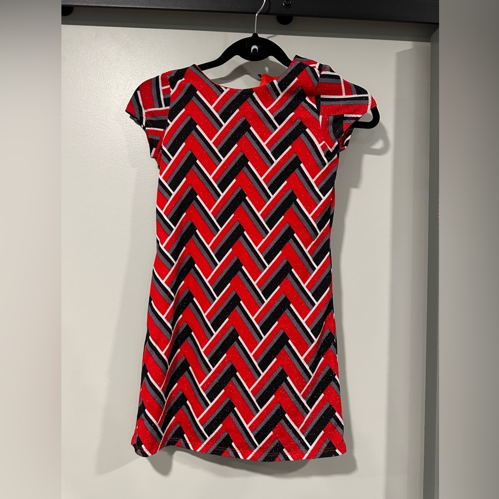 KID PIK SHORT SLEEVES GEO SPARKLE A-LINE DRESS